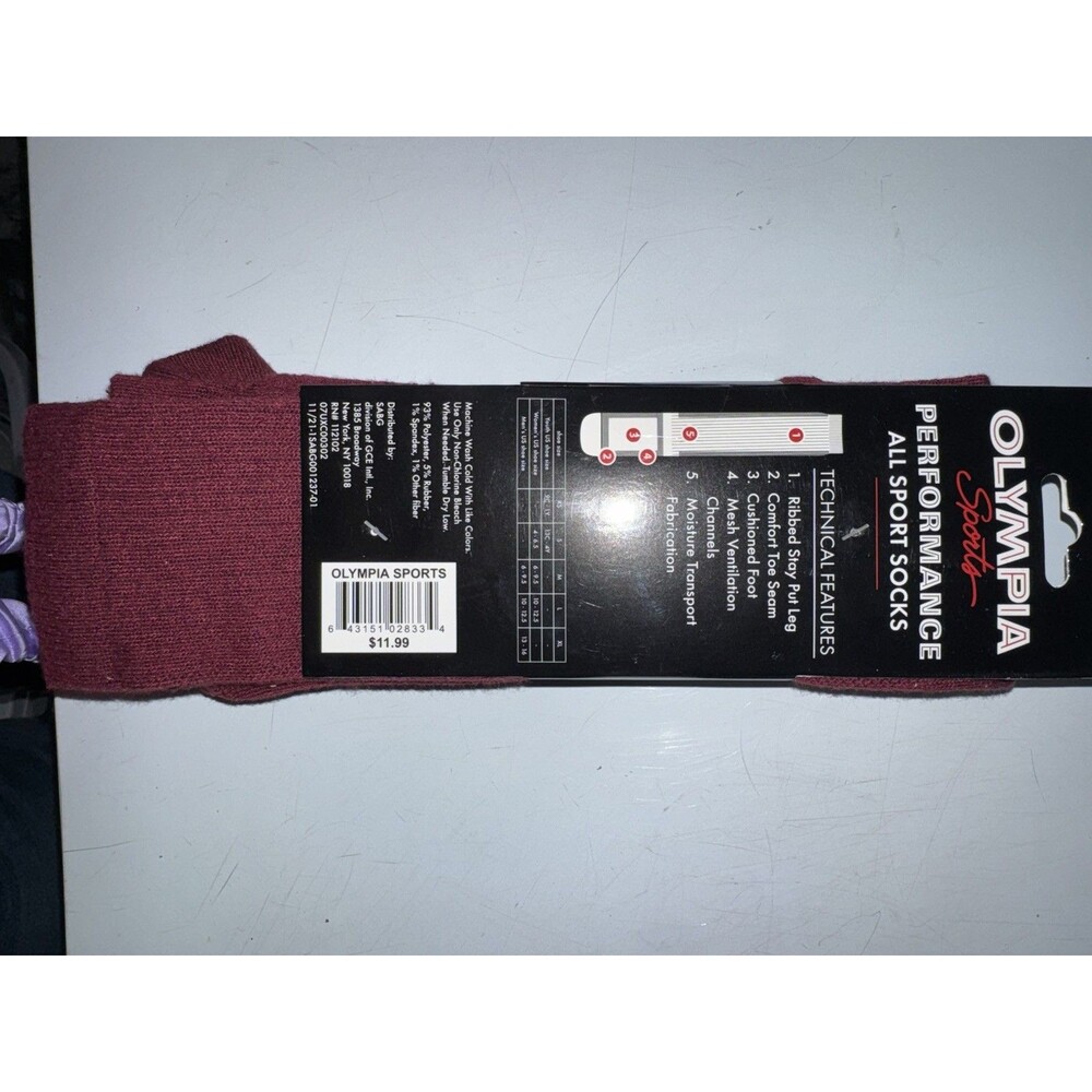 Olympia Sports All Sport Socks Men's Large Burgundy Mid Calf 2 Pairs Sz 10-12.5